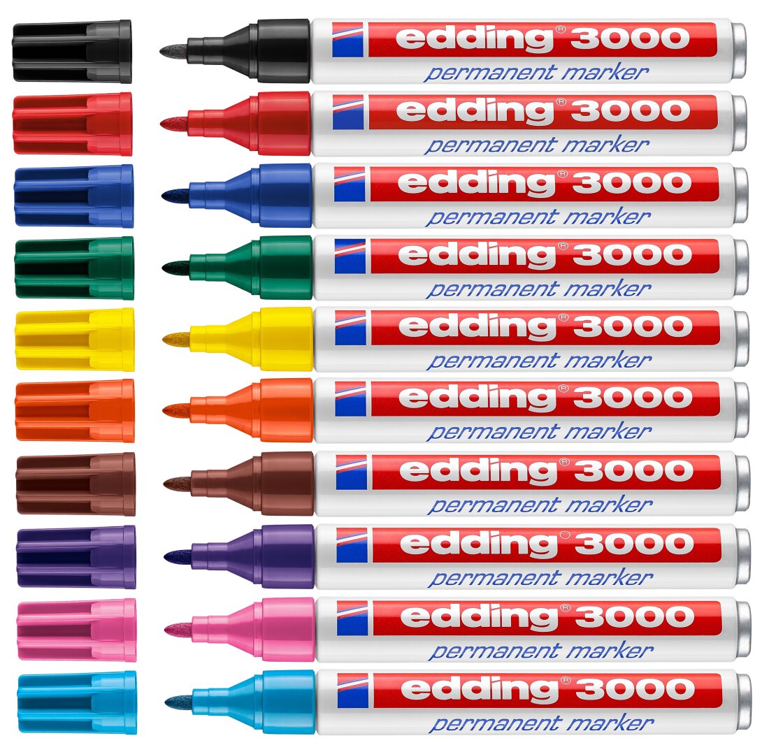 Edding 3000 Permanent Marker Set of 10 assorted Basic