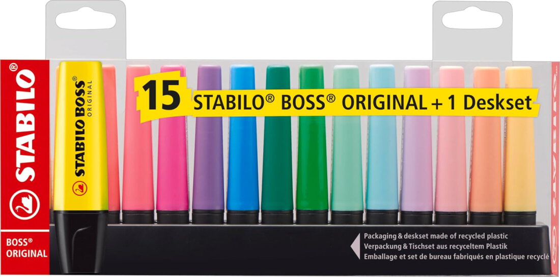 Highlighter STABILO BOSS 15-Piece Desk Set