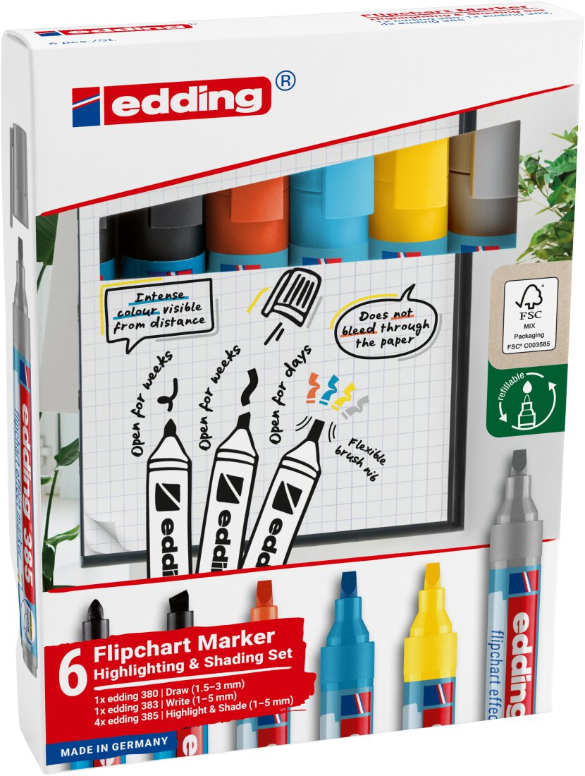 Edding Flipchartmarker 6er- Set Highlighting + Shading